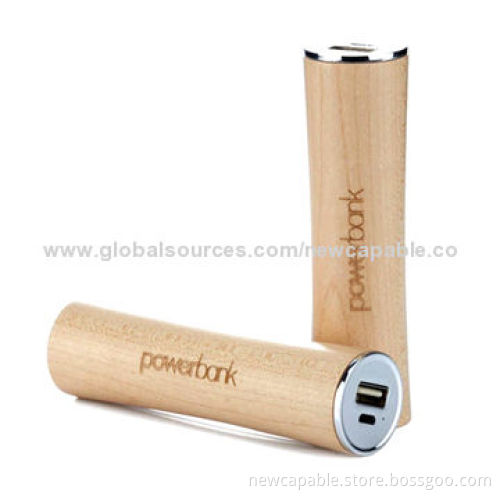 1,200-3,400mAh OEM Natural Wooden Power Bank with 5V, 1A Input, 100*25*25mm Size